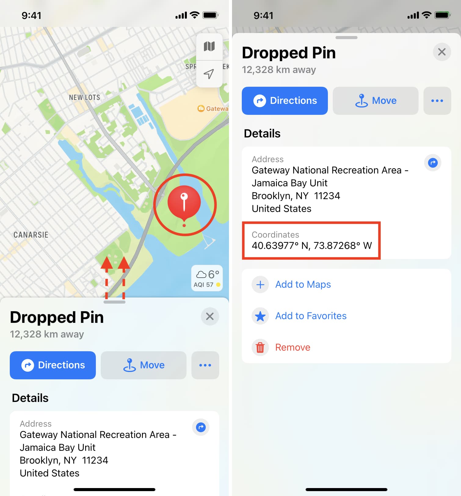See latitude and longitude by dropping pin in Apple Maps on iPhone