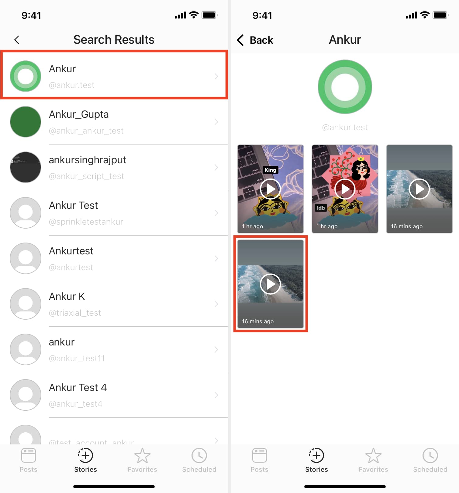 Select account and Instagram story in Reposter app