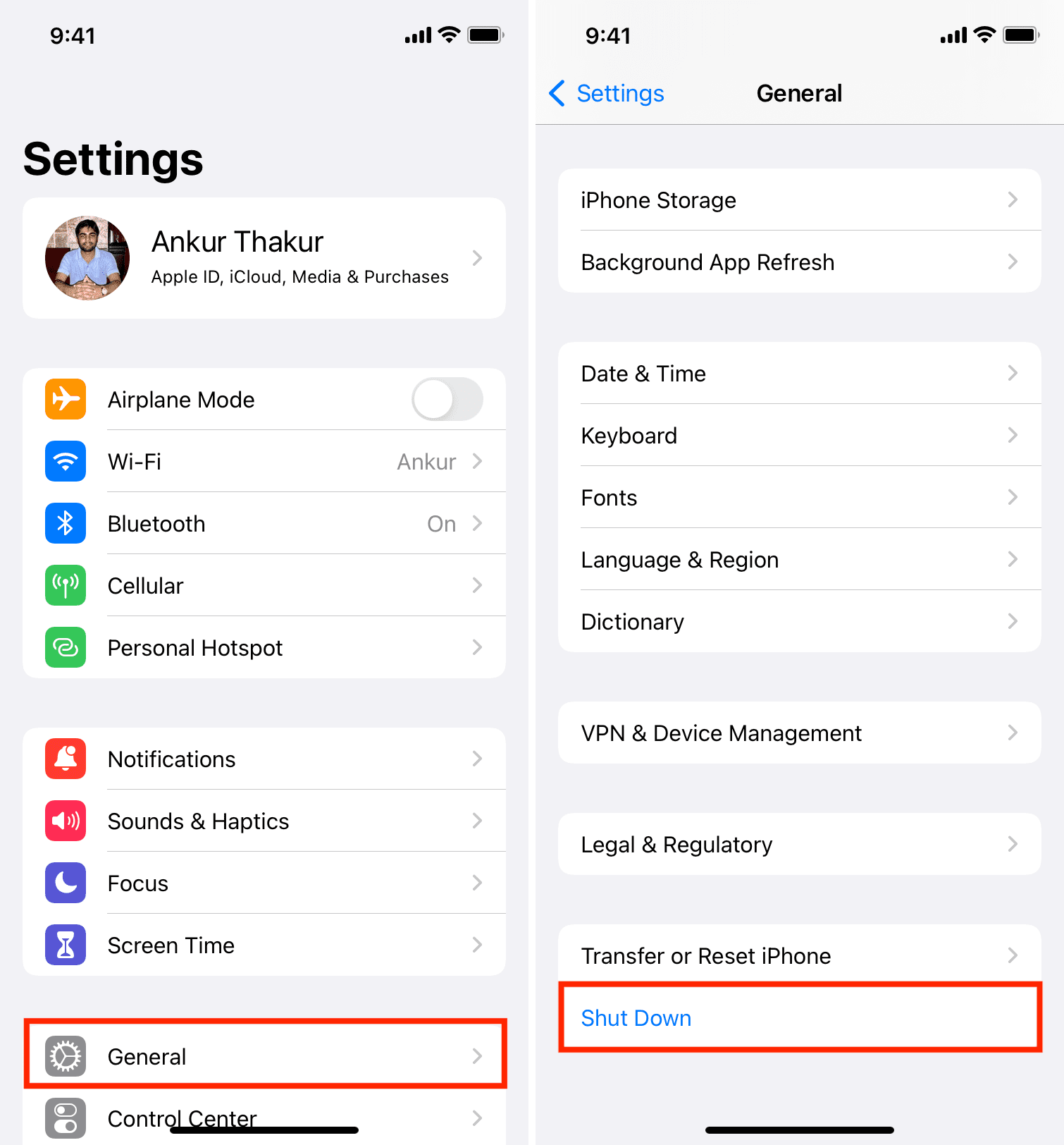 Shut Down iPhone from Settings