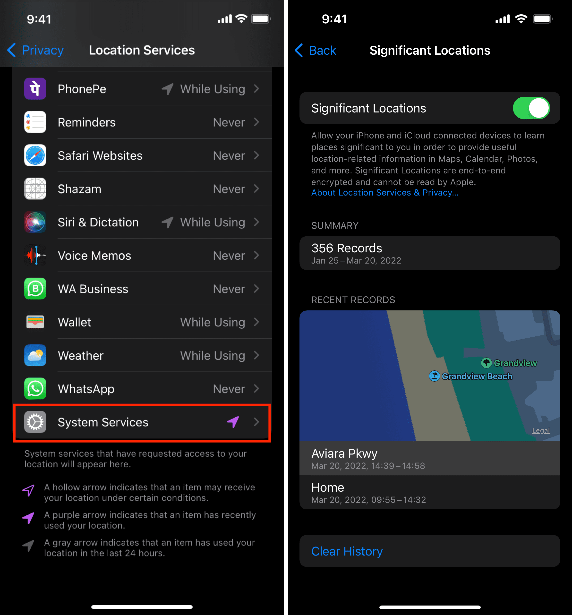 Significant Locations on iPhone to see your location history