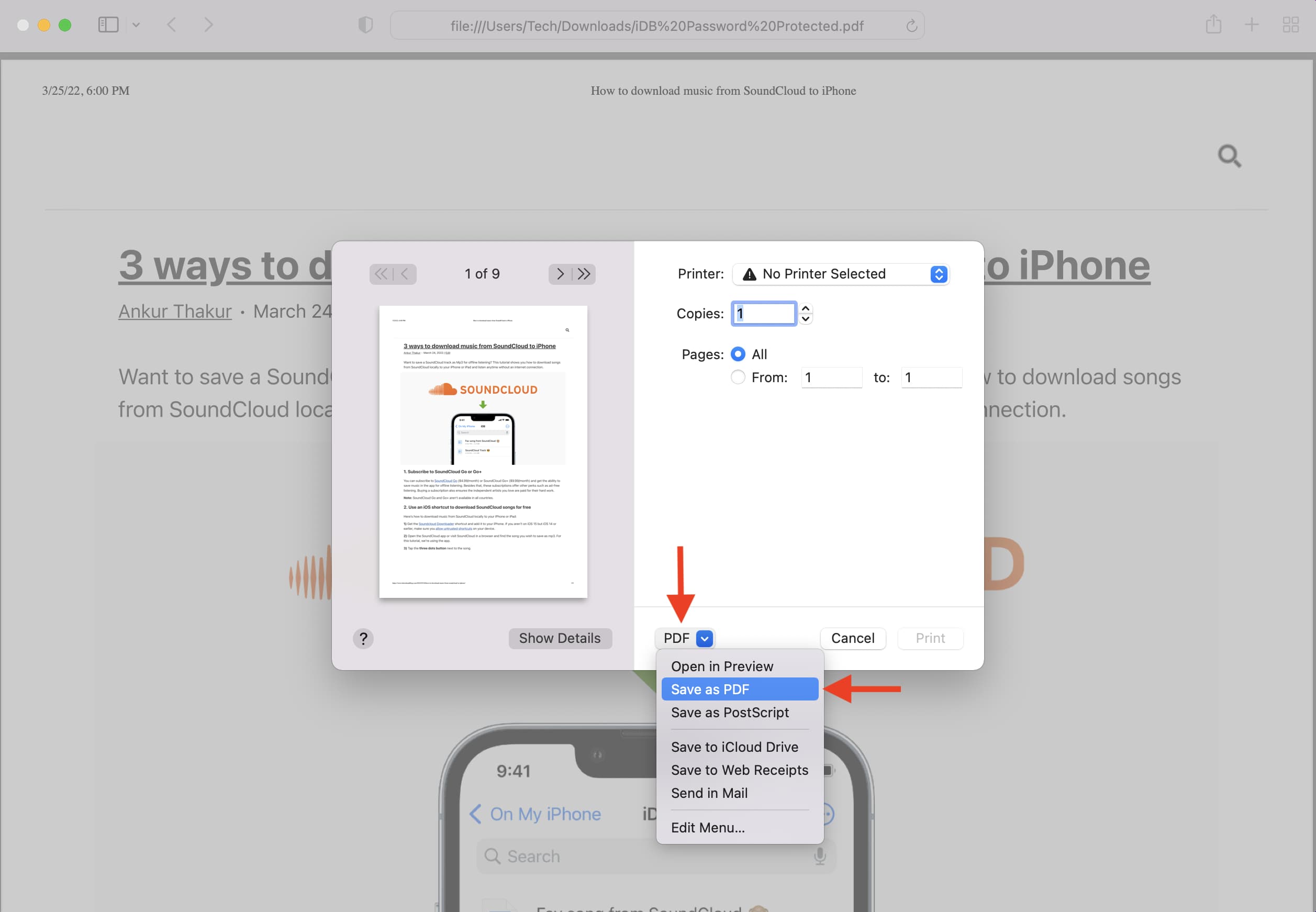 Unlock PDF using Safari on Mac