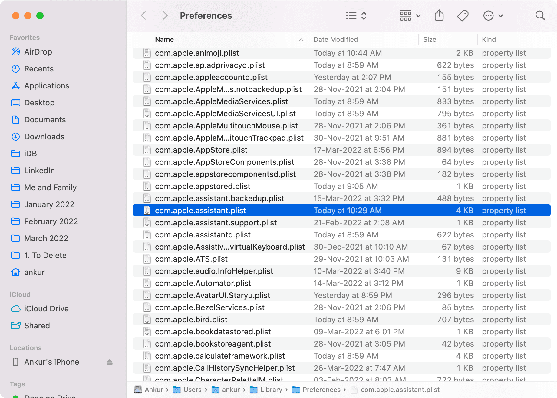 Delete com.apple.assistant file to fix dictation problems on Mac