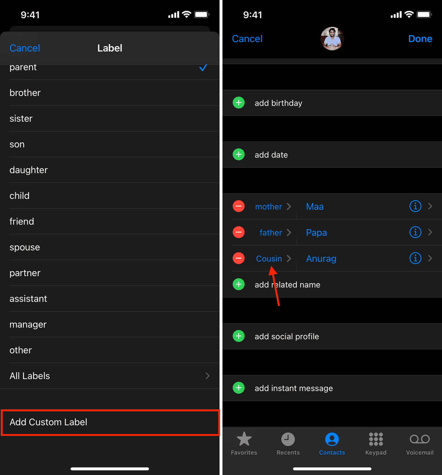 Add Custom Label to iPhone contact