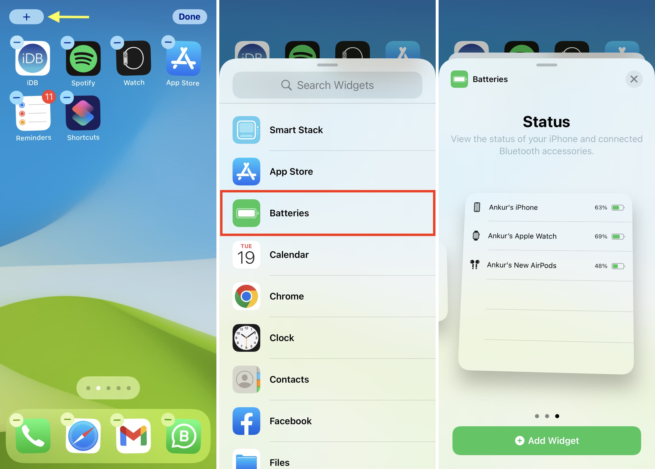 Add iOS batteries widget to iPhone Home Screen