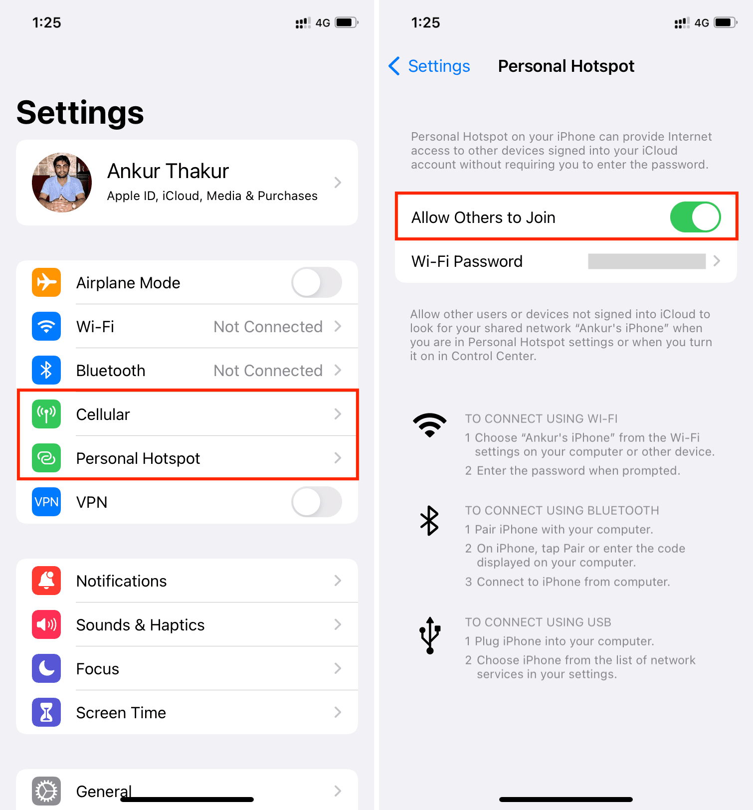 Allow Others to Join Personal Hotspot on iPhone