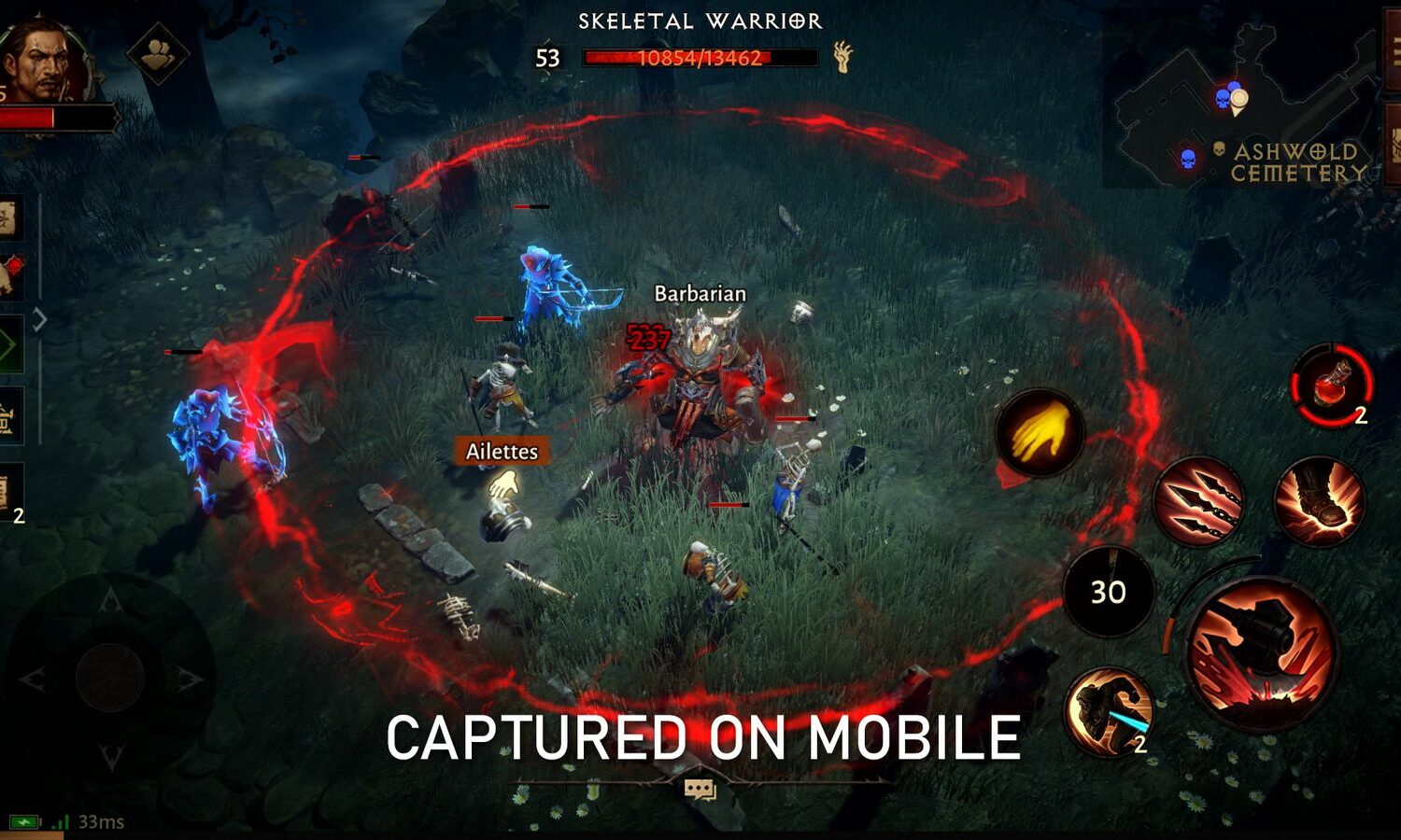 An iPad screenshot showcasing the Barbarian gameplay in Blizzard's Diablo Immortal