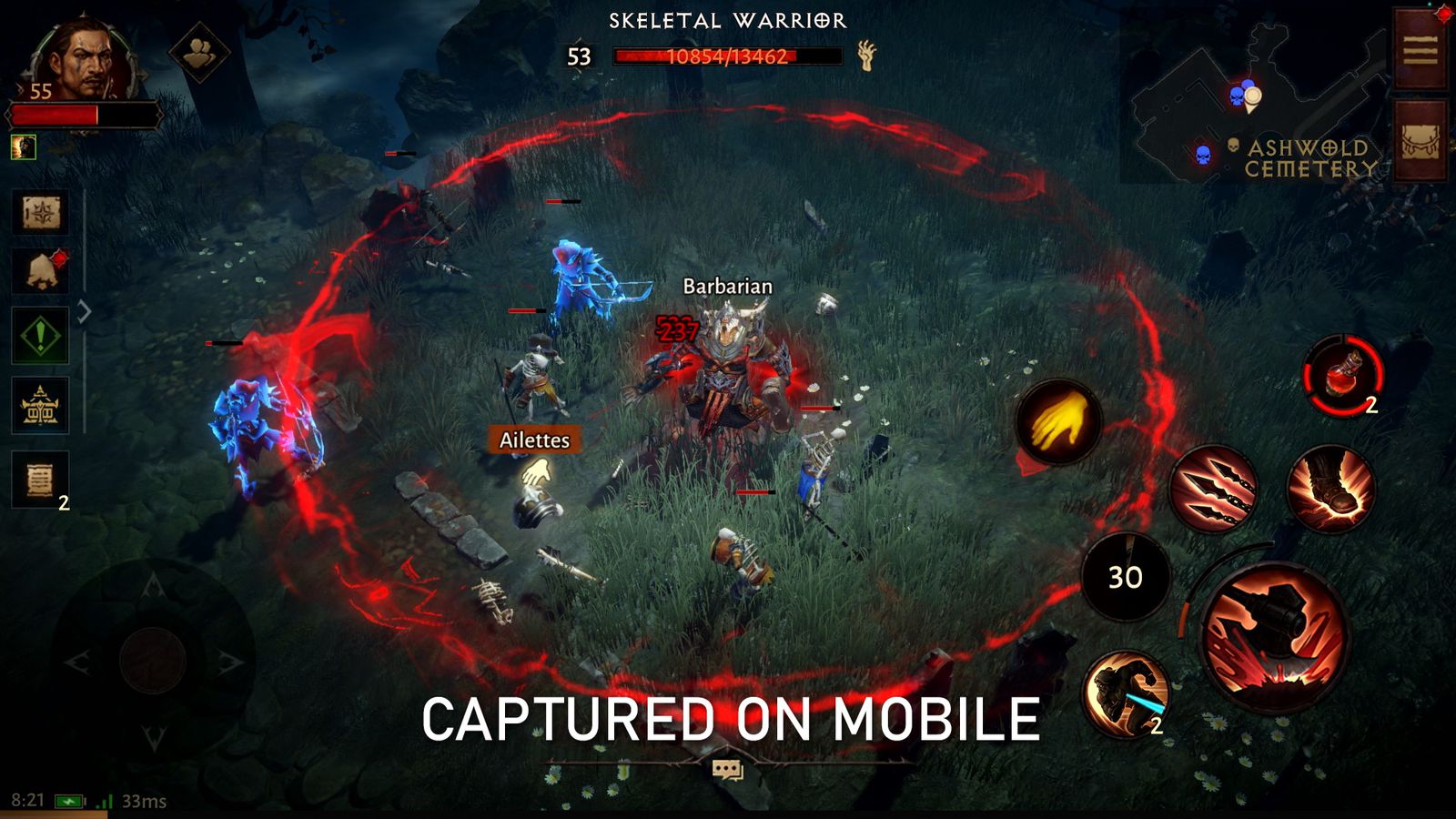An iPad screenshot showcasing the Barbarian gameplay in Blizzard's Diablo Immortal
