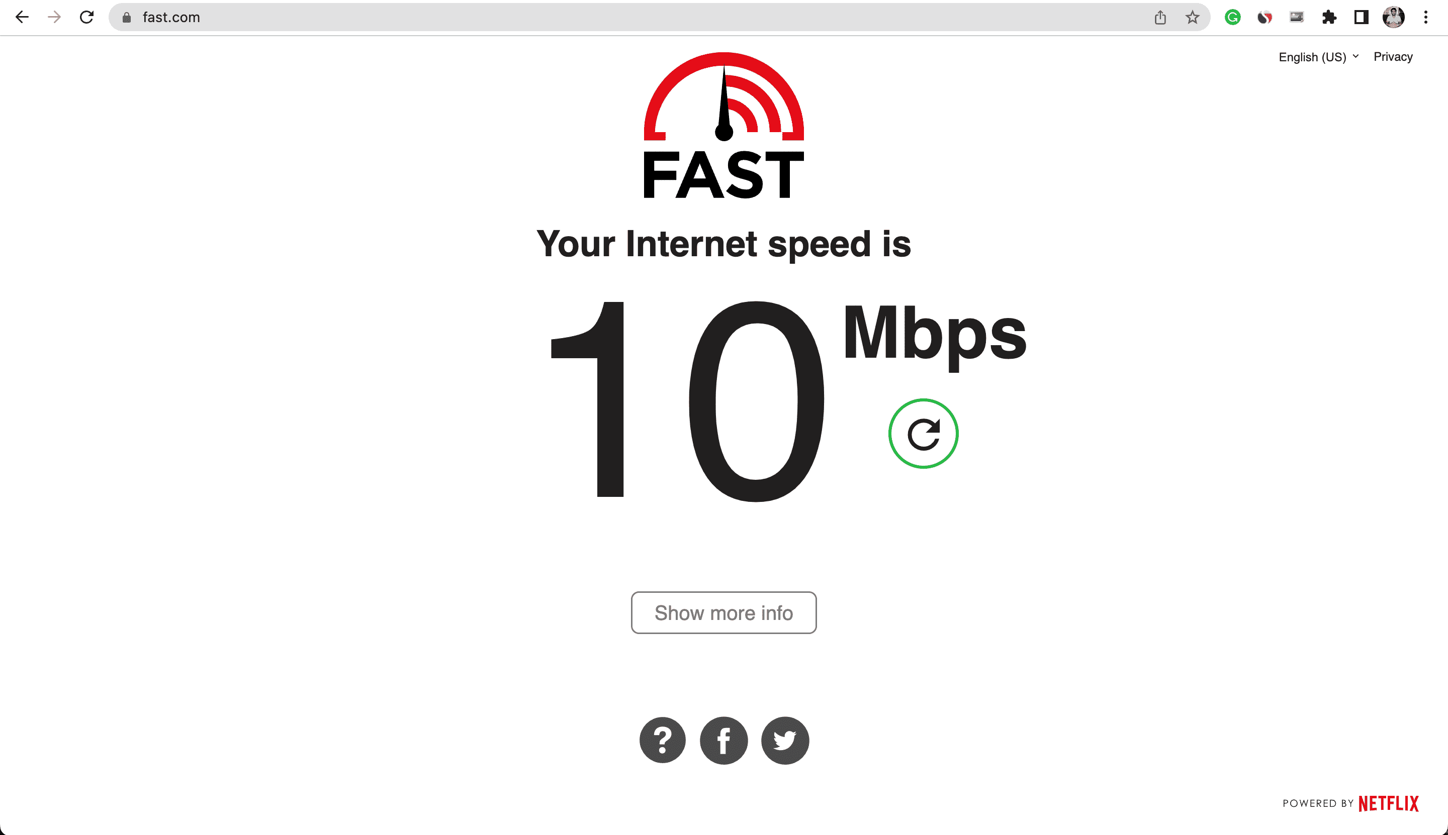 Check internet speed using Fast.com