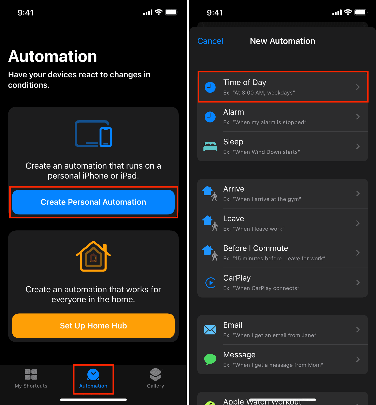 Create Automation to run at Time of Day and automatically change the iPhone wallpaper