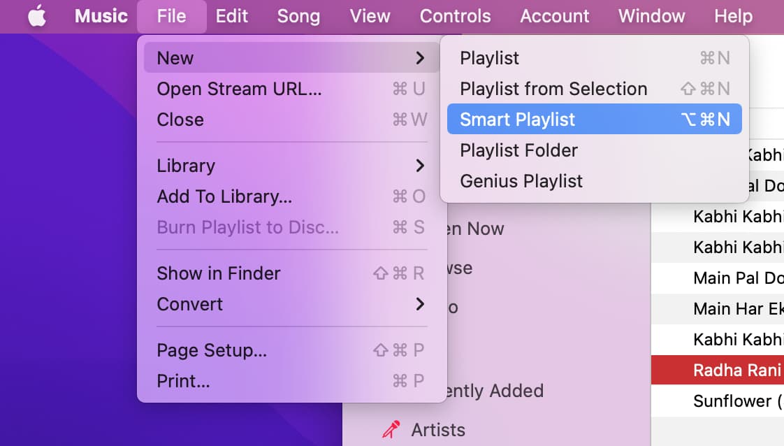 Create Smart Playlist in Music app on Mac