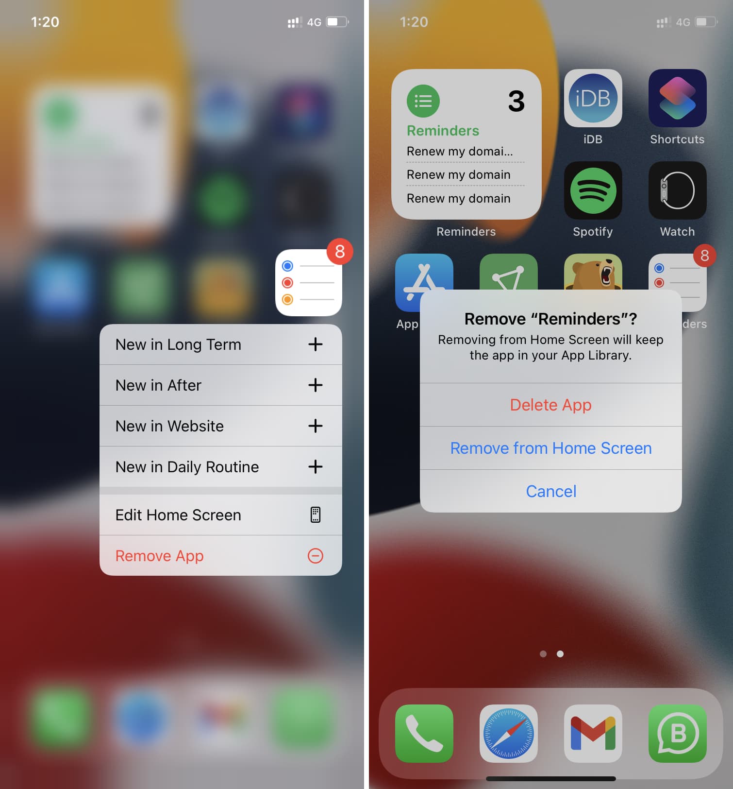 Delete and reinstall Reminders app on iPhone