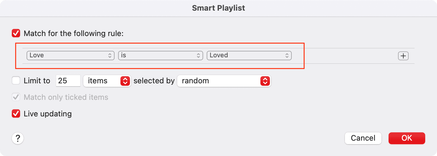 Edit Smart Playlist in Music app on Mac