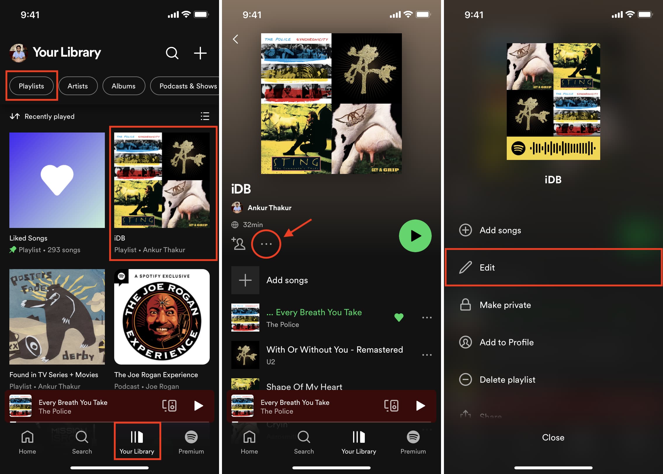 Edit Spotify playlist on iPhone