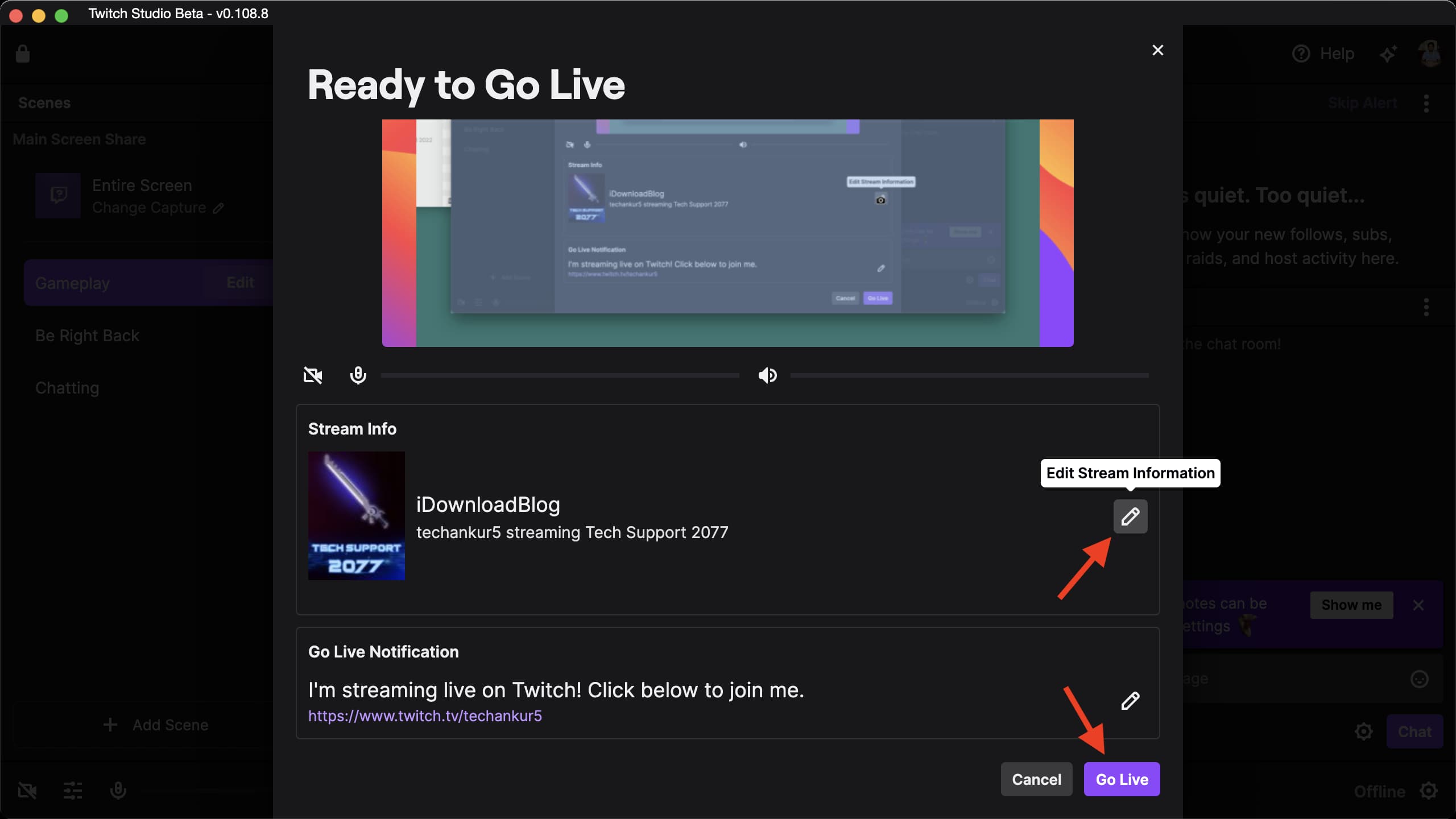 Edit Stream Information and Go Live on Twitch from Mac