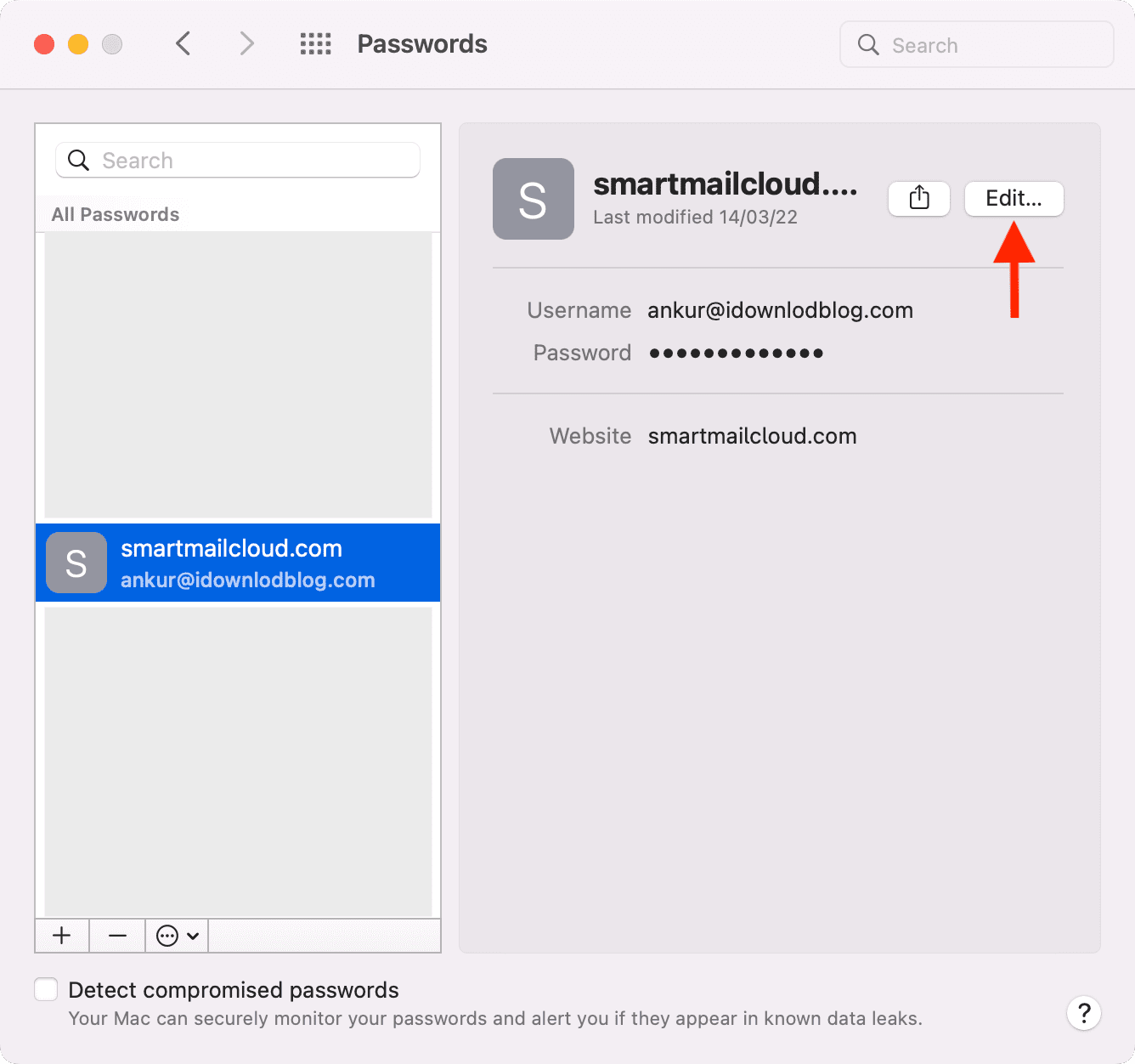 Edit password on Mac