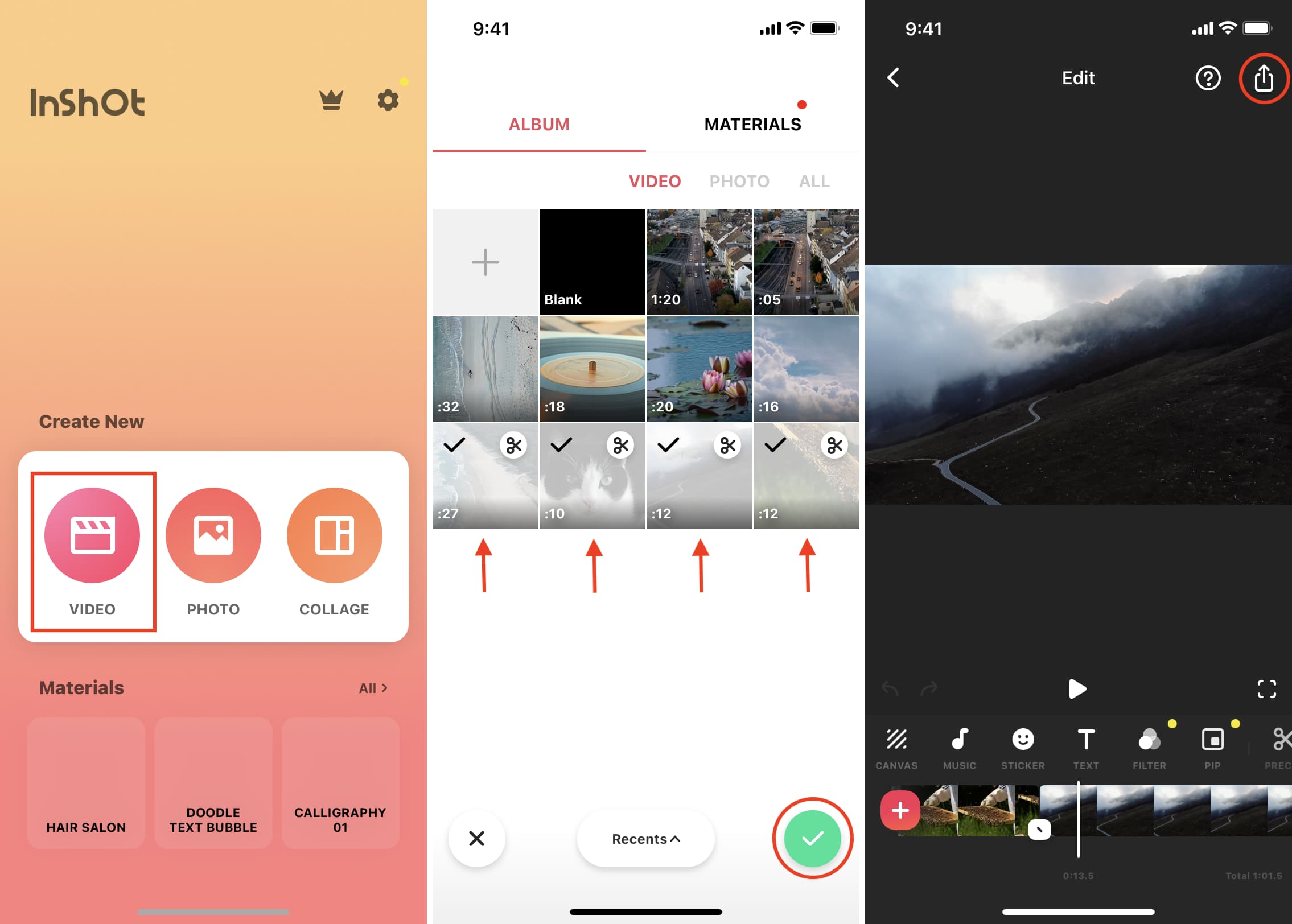 Use Inshot to combine videos for Instagram