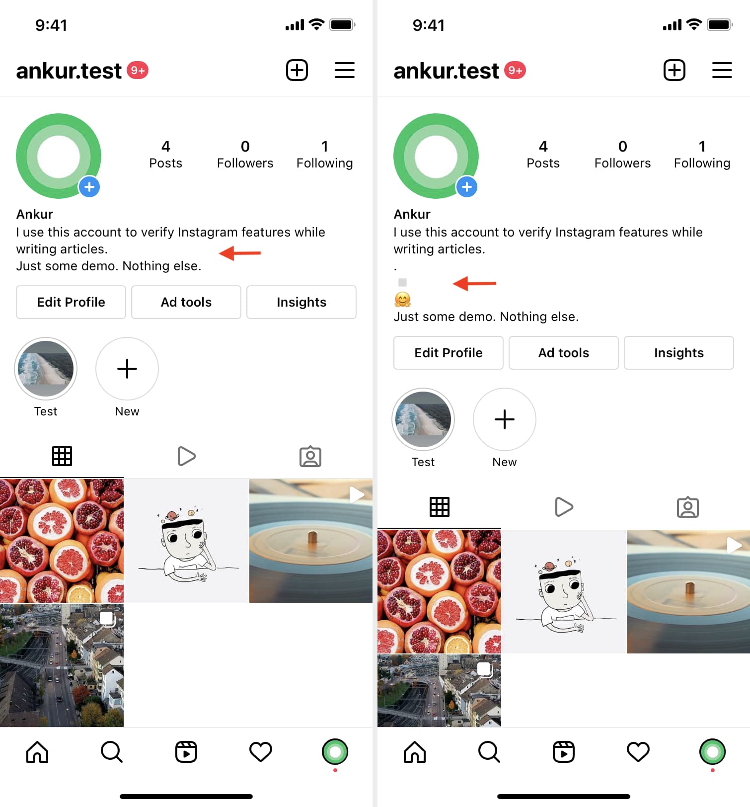 Add line break in Instagram profile bio