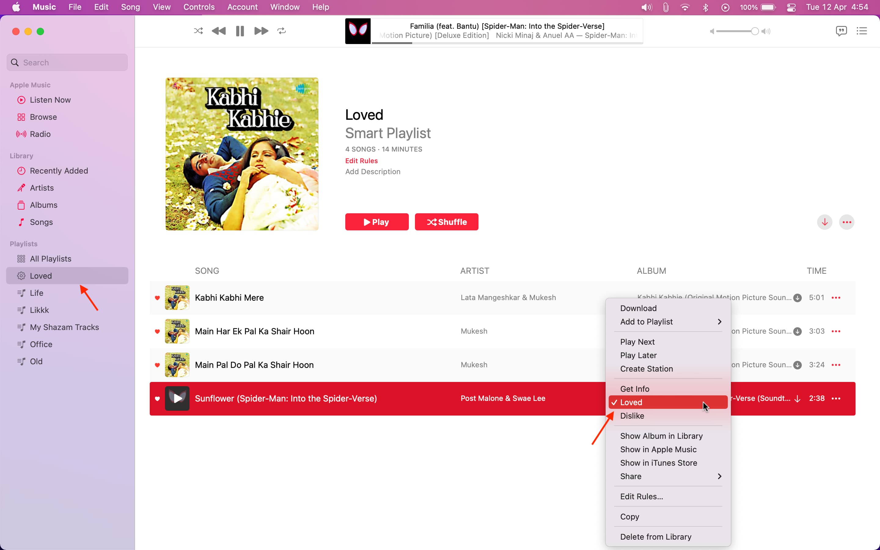 Loved songs in Apple Music on Mac