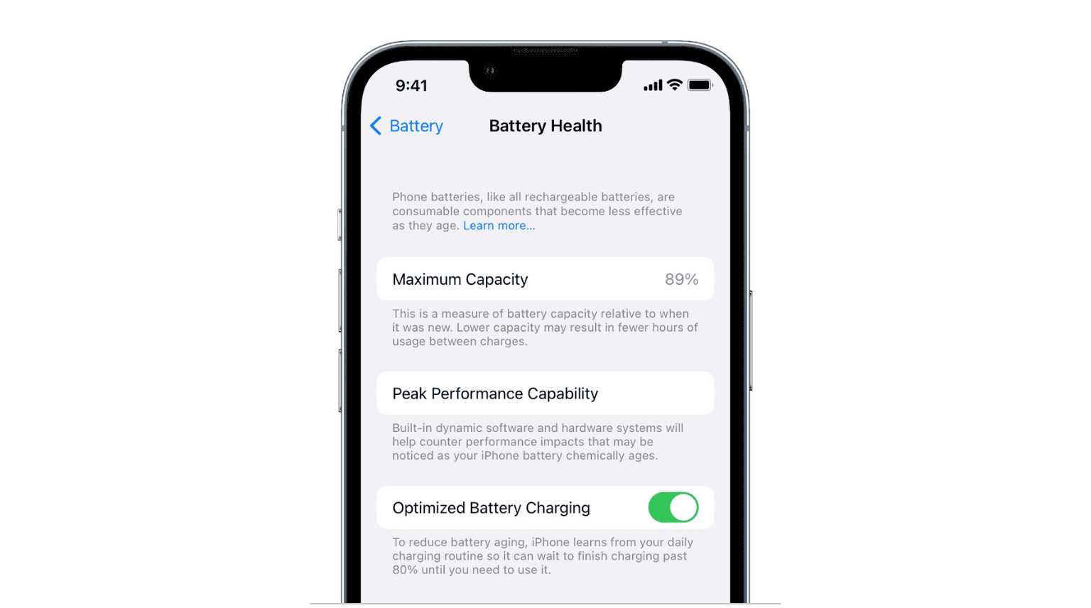 Maximum Capacity inside Battery Health settings on iPhone