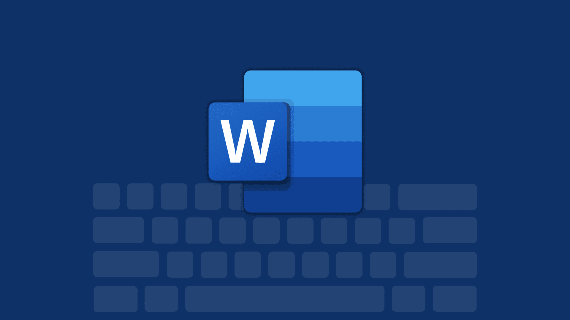 Microsoft Word logo on a dark background with a light keyboard outline