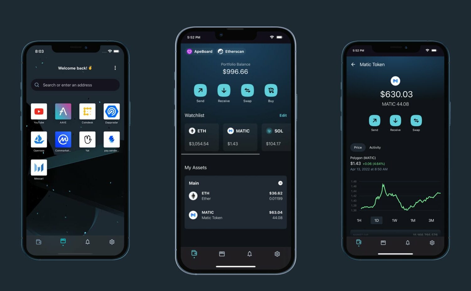 Marketing image showcasing Opera Software's Crypto Browser on iPhone with an integrated native non-custodial crypto wallet and easy access to Web3 apps