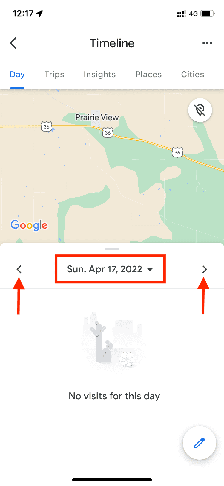 Pick date in Google Maps timeline