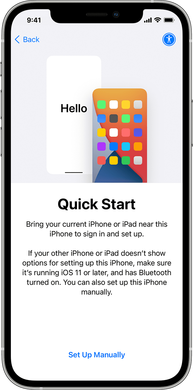 Quick Start on iPhone to clone it