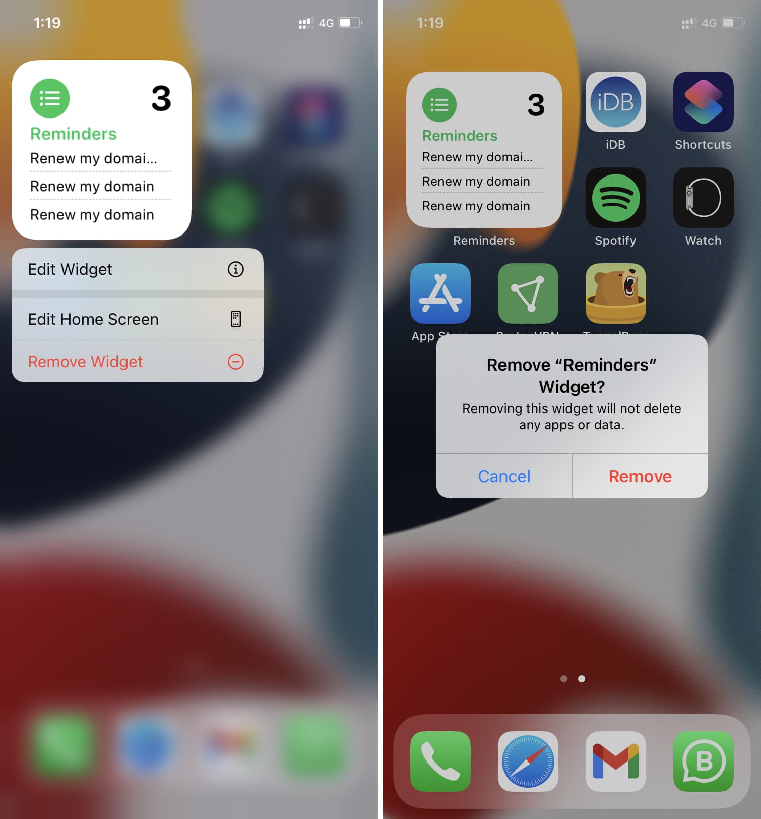 Remove Reminders widget on iPhone