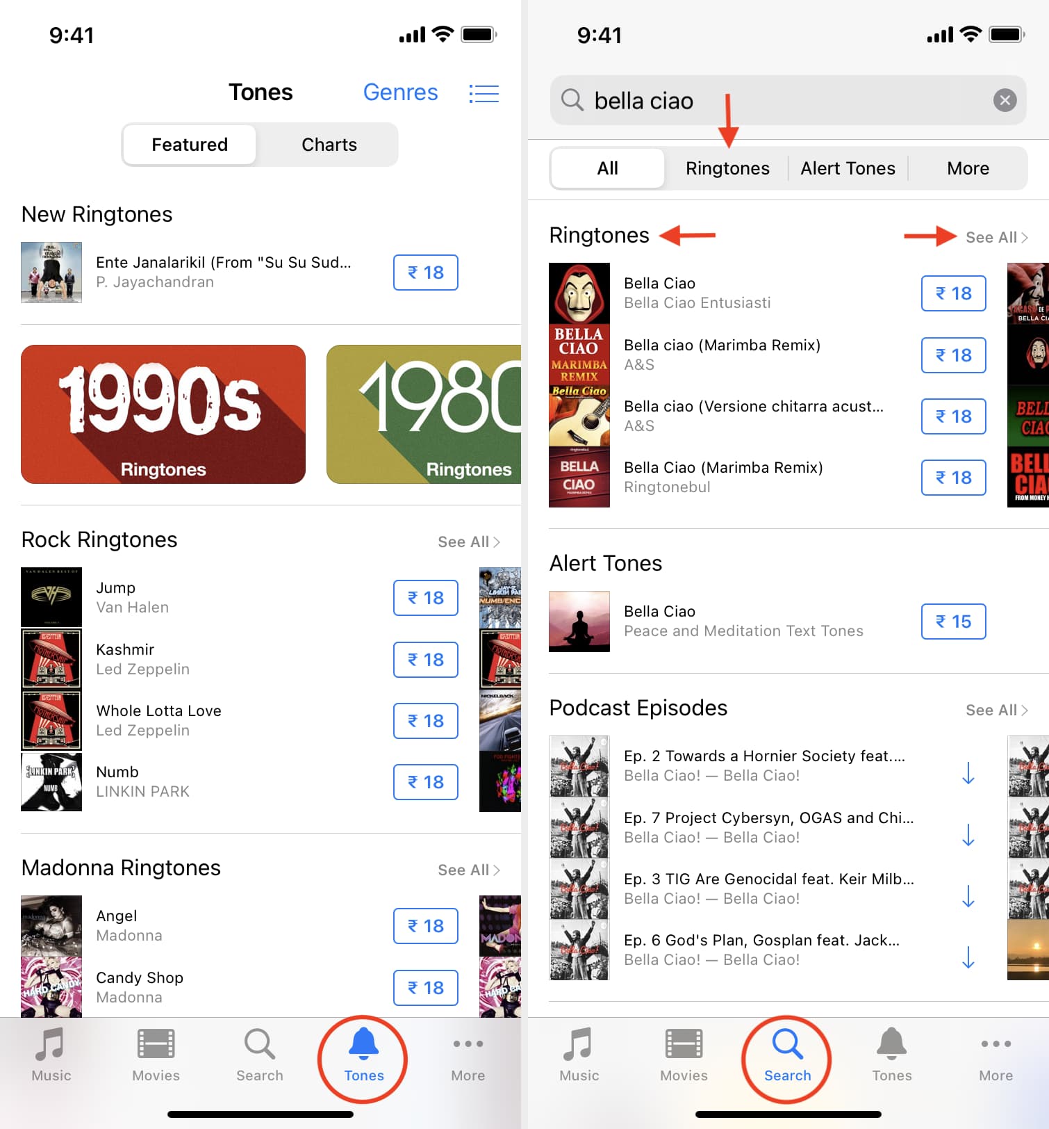 Search ringtone in iPhone iTunes Store