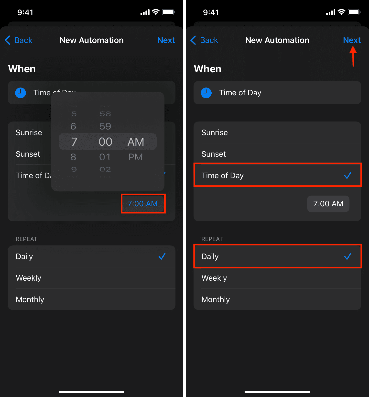 Set Time of Day and Daily settings for wallpaper change automation