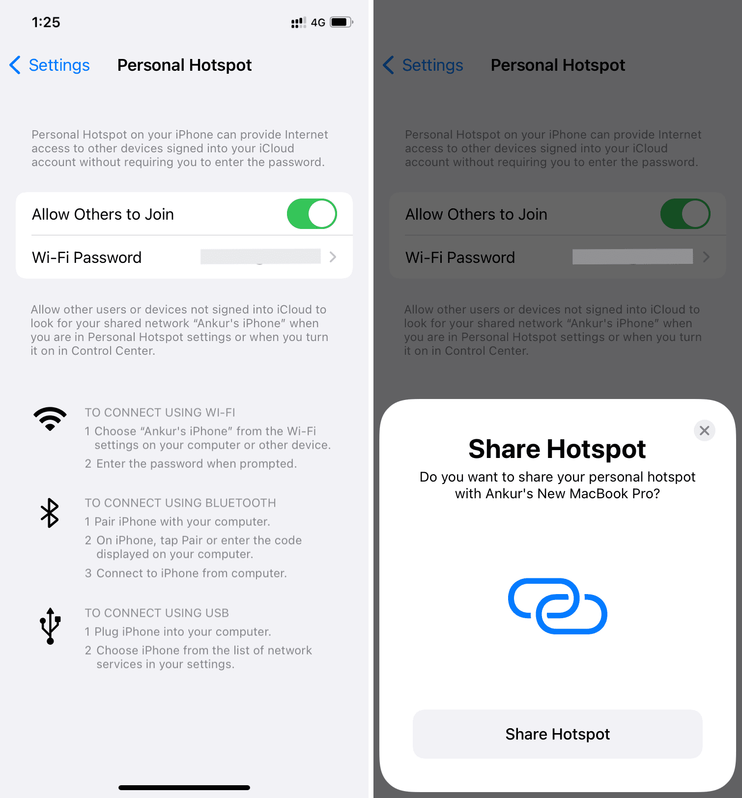 Share Personal Hotspot password from iPhone to Mac