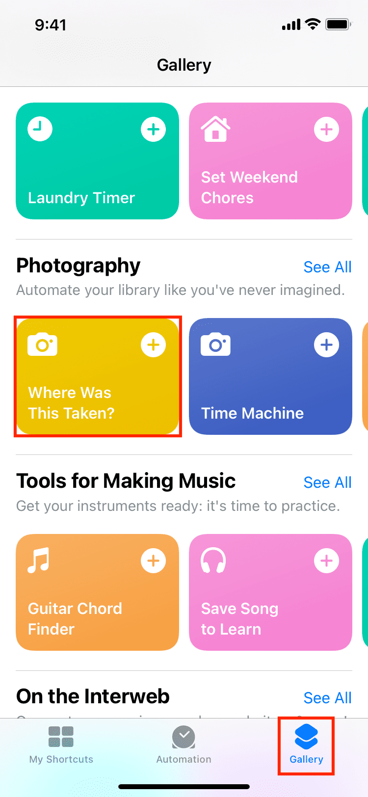 Shortcuts Gallery on iPhone