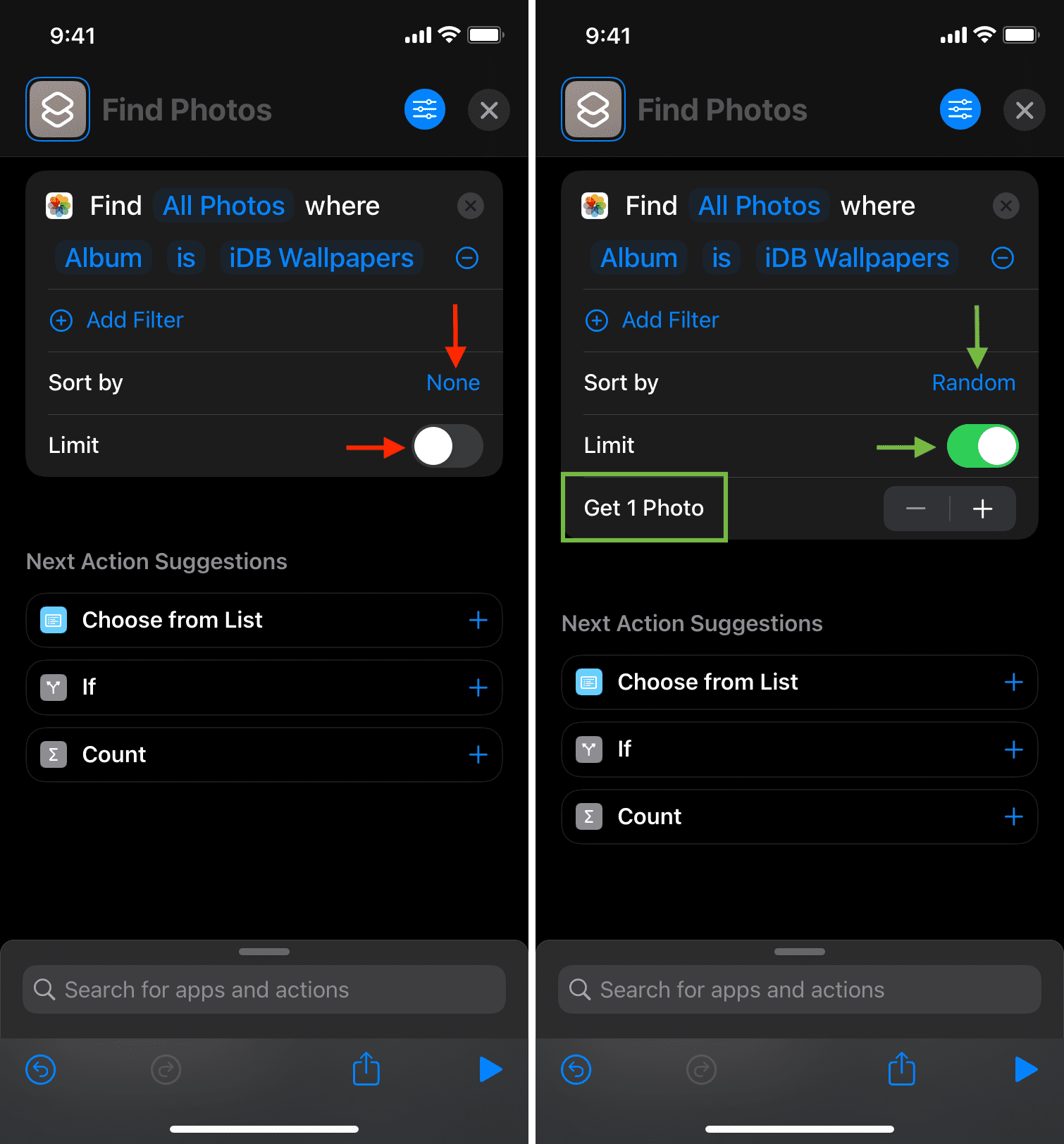 Sort by and Limit settings in the change wallpaper shortcut