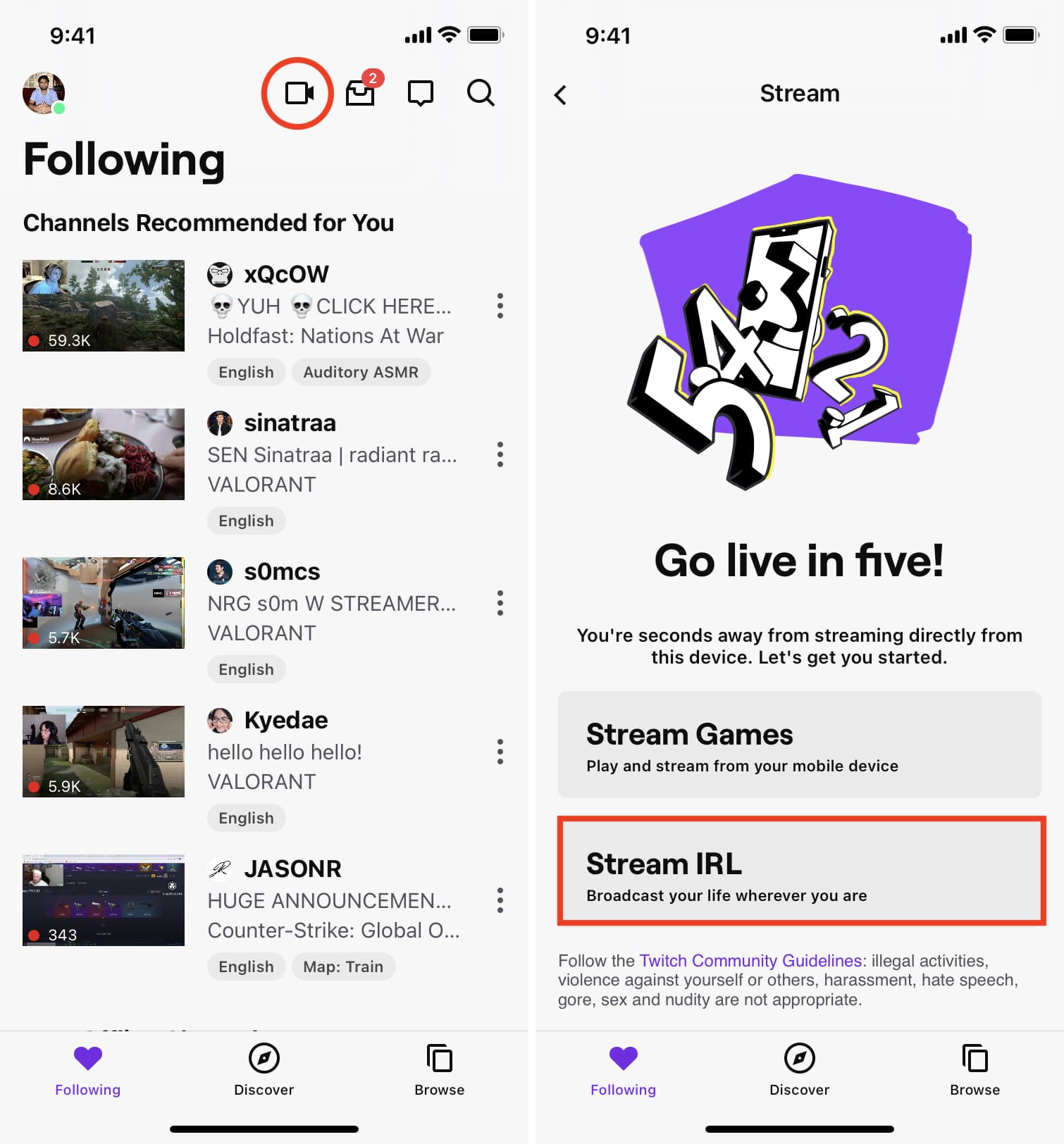 Stream IRL on Twitch using iPhone