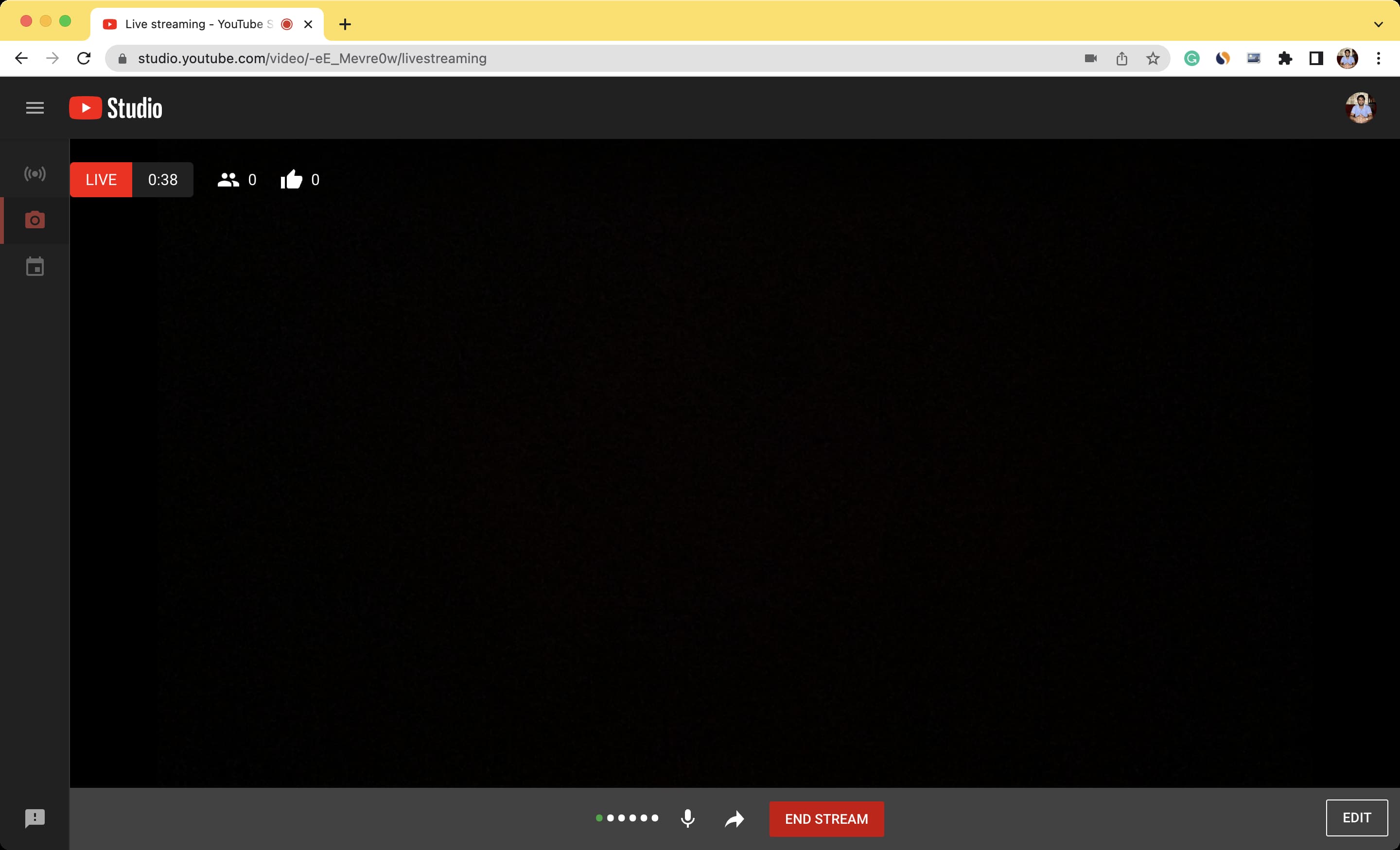 Screenshot showing live streaming on YouTube from computer