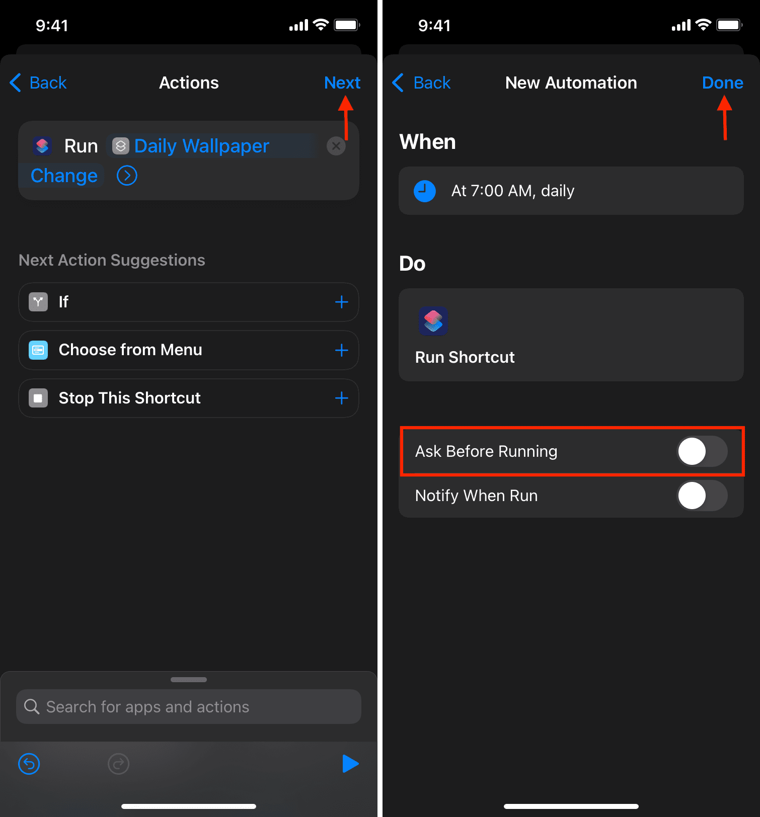 Turn off Ask Before Running for your wallpaper automation