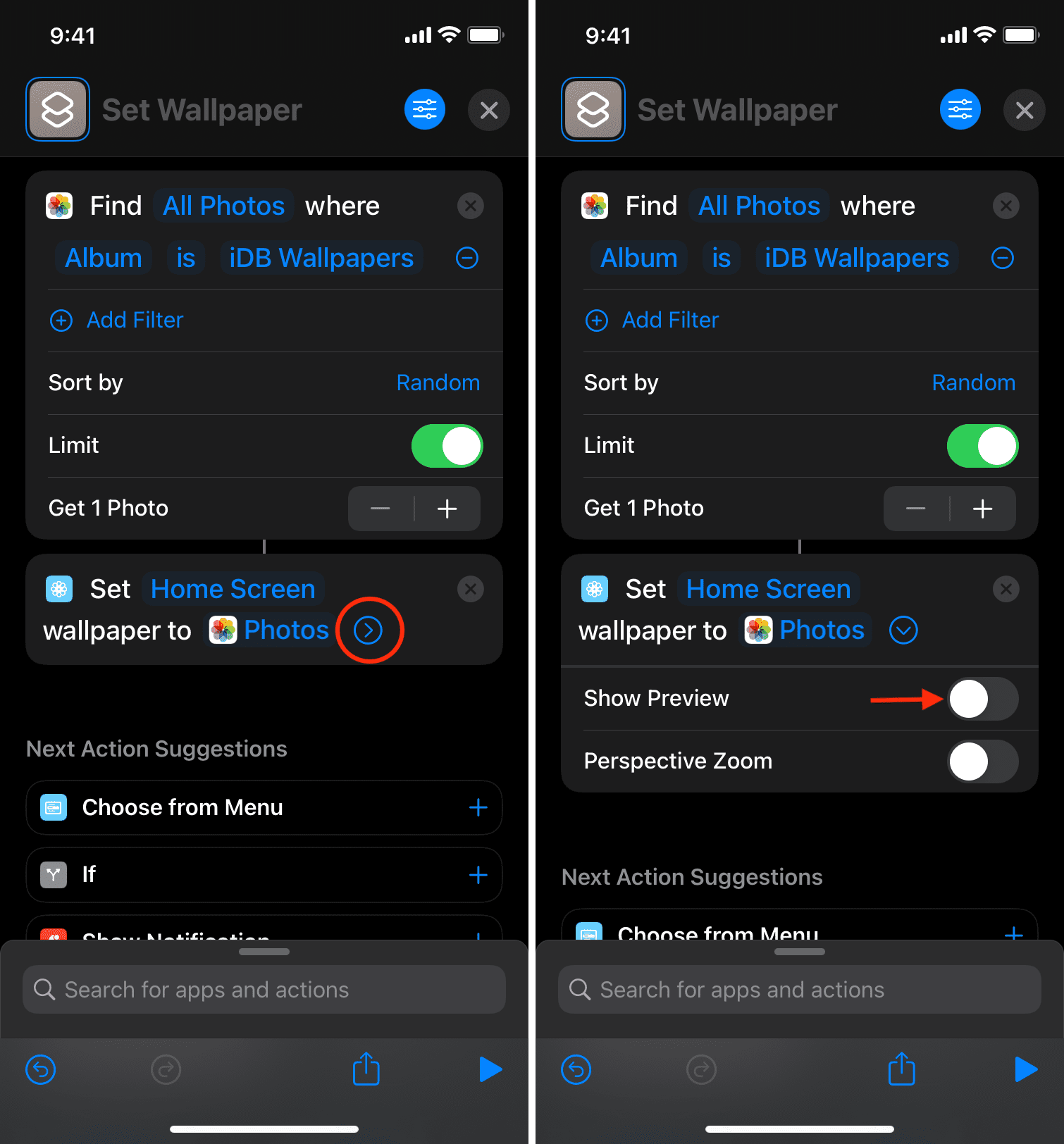 Turn off Show Preview in wallpaper change shortcut
