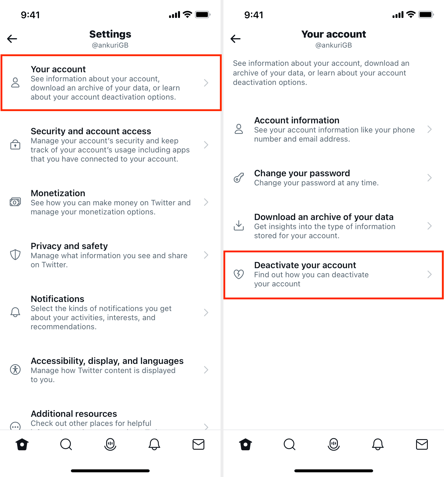 Twitter Deactivate your account settings