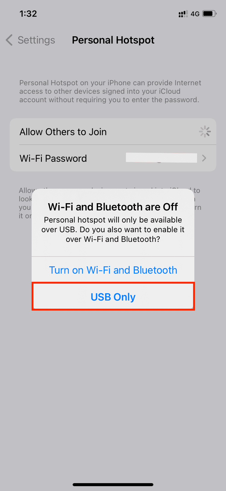 USB Only Personal Hotspot on iPhone