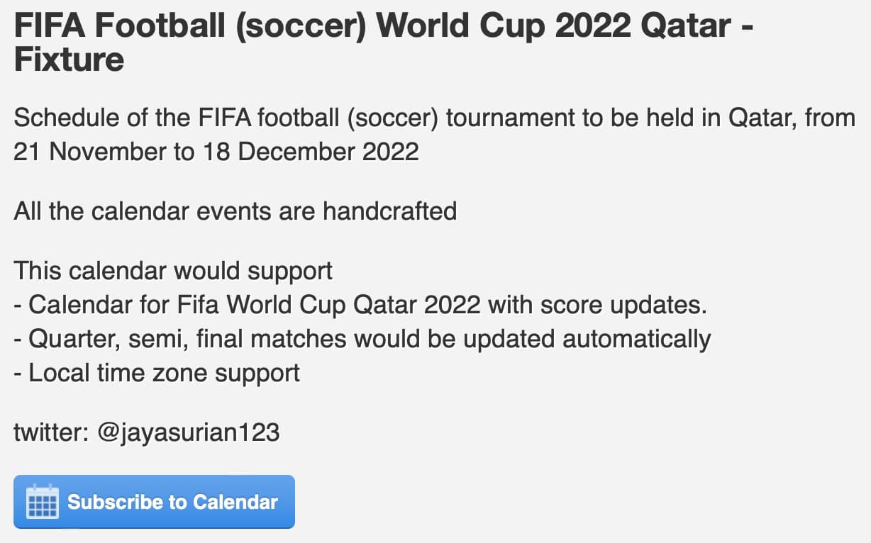 World Cup 2022 Calendar