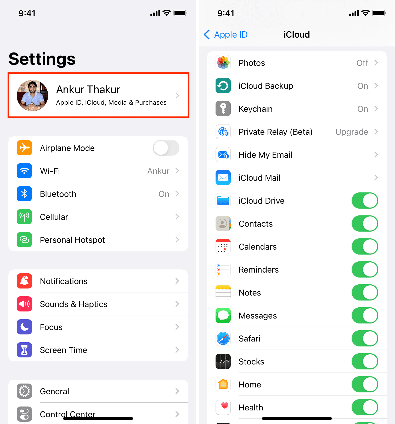 Same iCloud settings on both iPhones