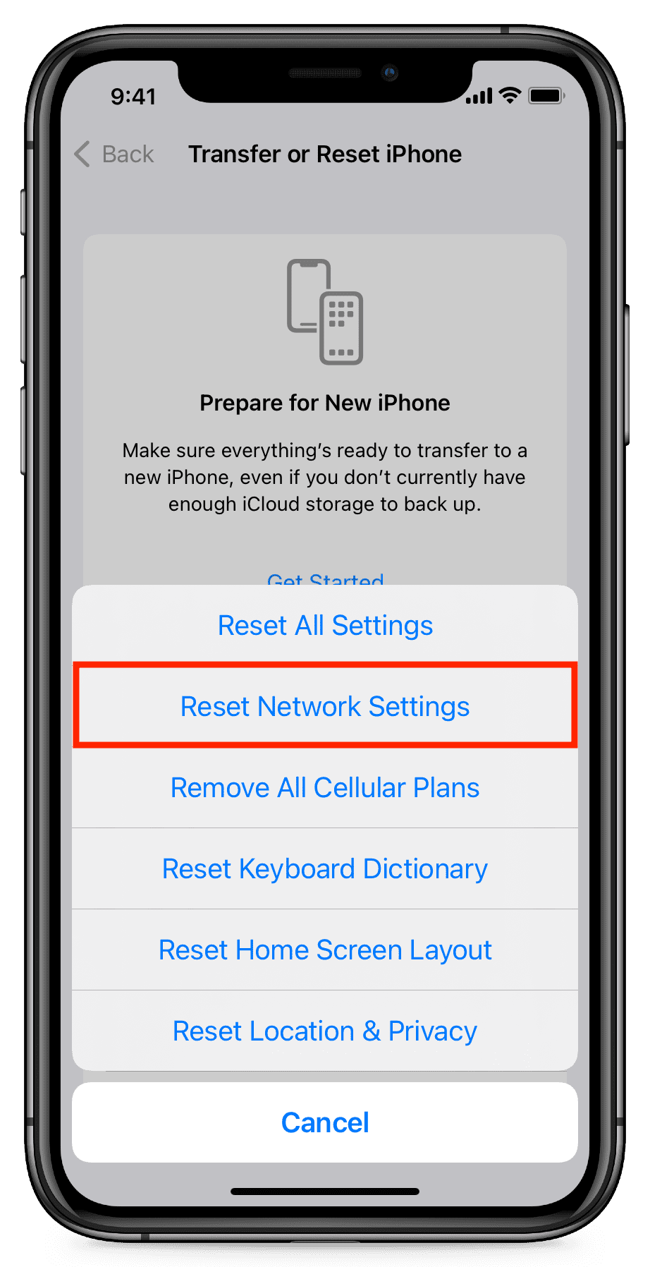iPhone Reset Network Settings
