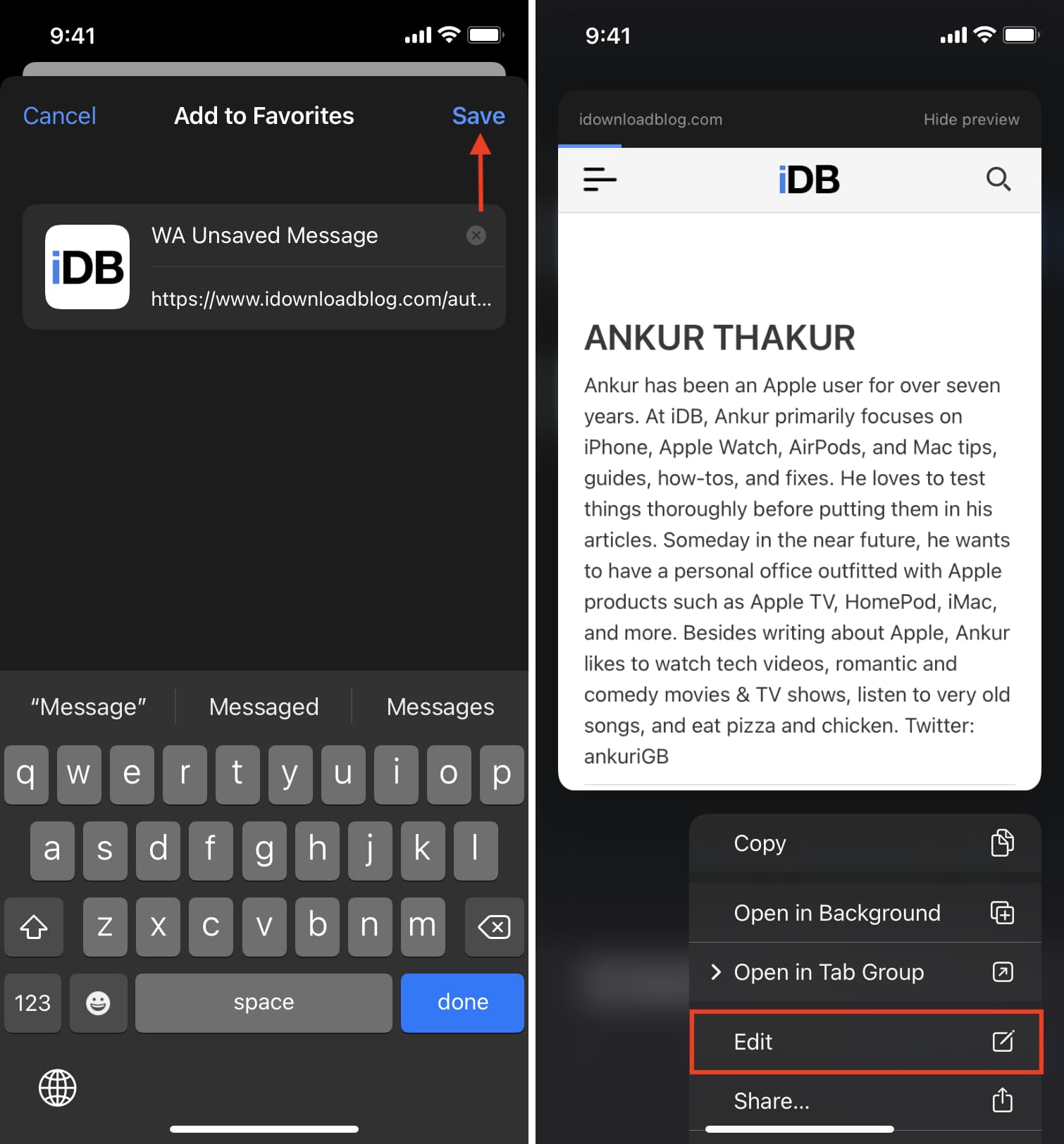 Add to Favorites in Safari on iPhone and edit it