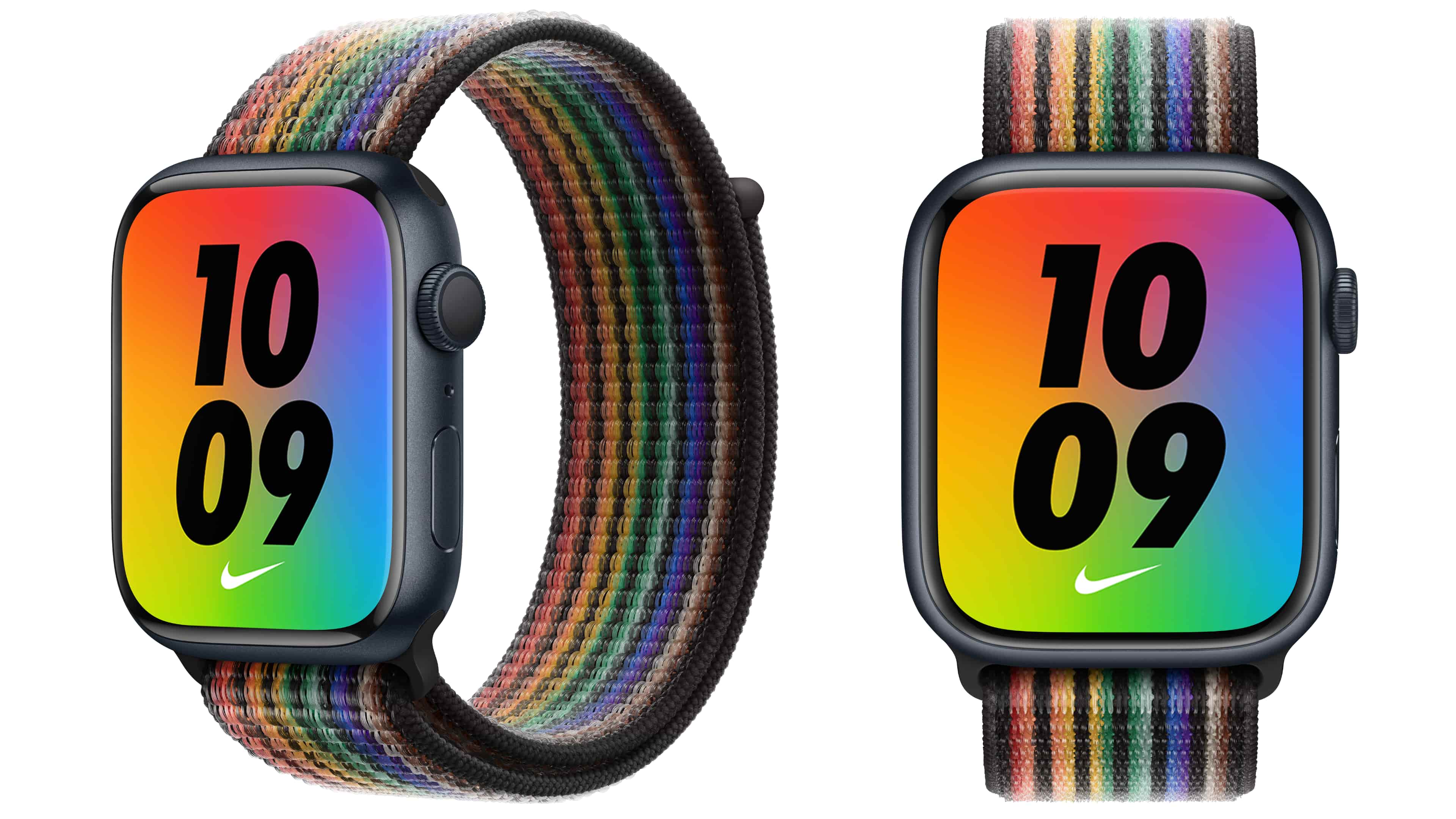 The rainbow-colored Nike Bounce face for your Apple Watch accompanies the Pride Edition Nike Sport Loop band release in support of the LGBTQ+ community.