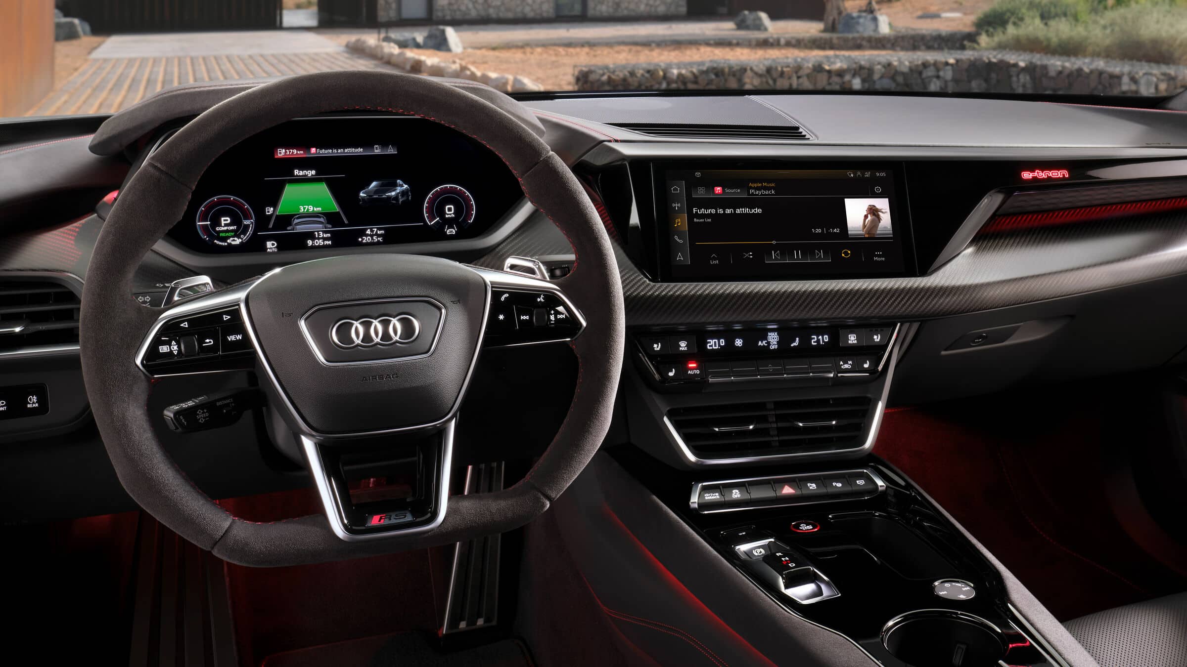 Apple Music, integrated in Audi's Multi-Media Interface screen, is showcased in this press photo