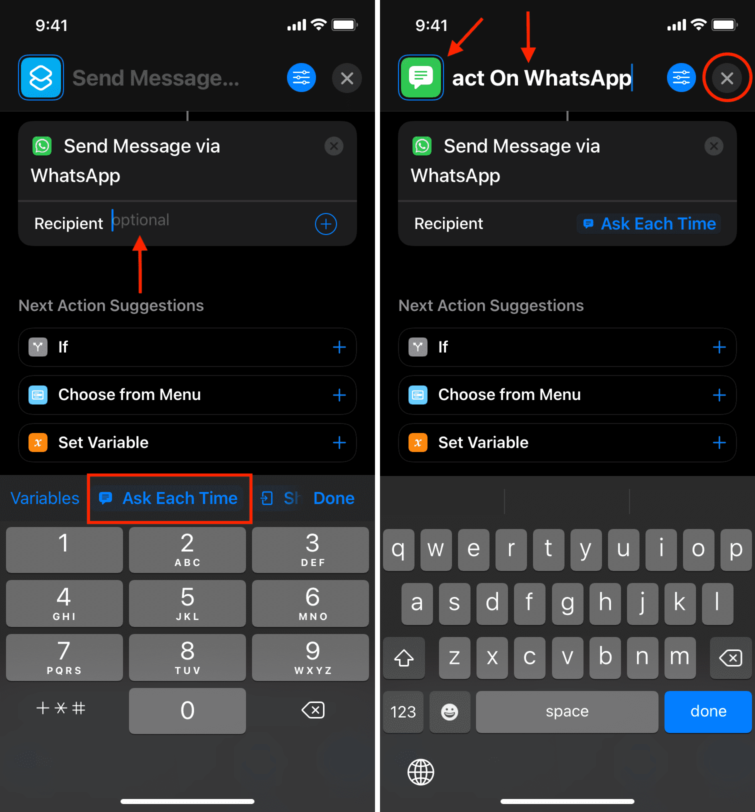 Build Send Message via WhatsApp shortcut on iPhone