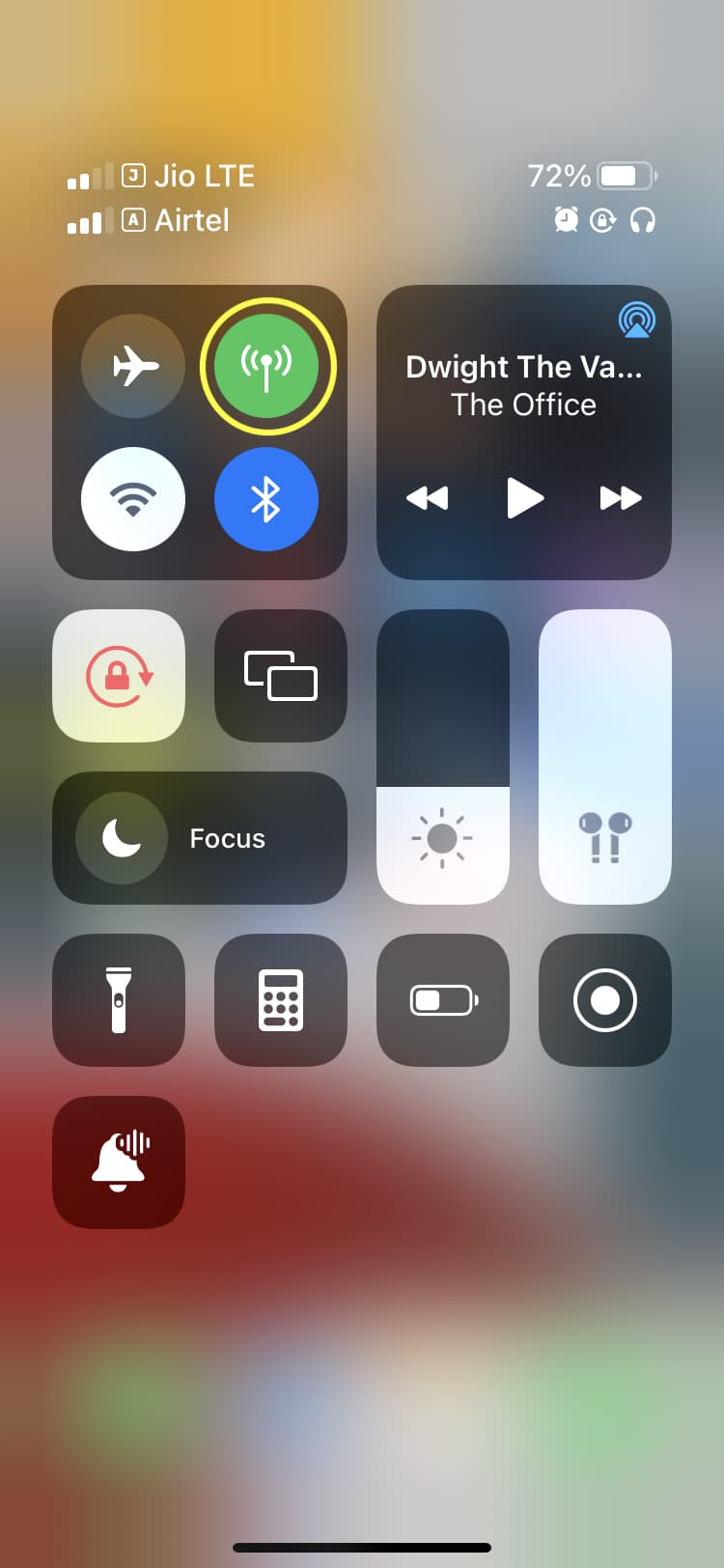 Cellular icon in iPhone Control Center