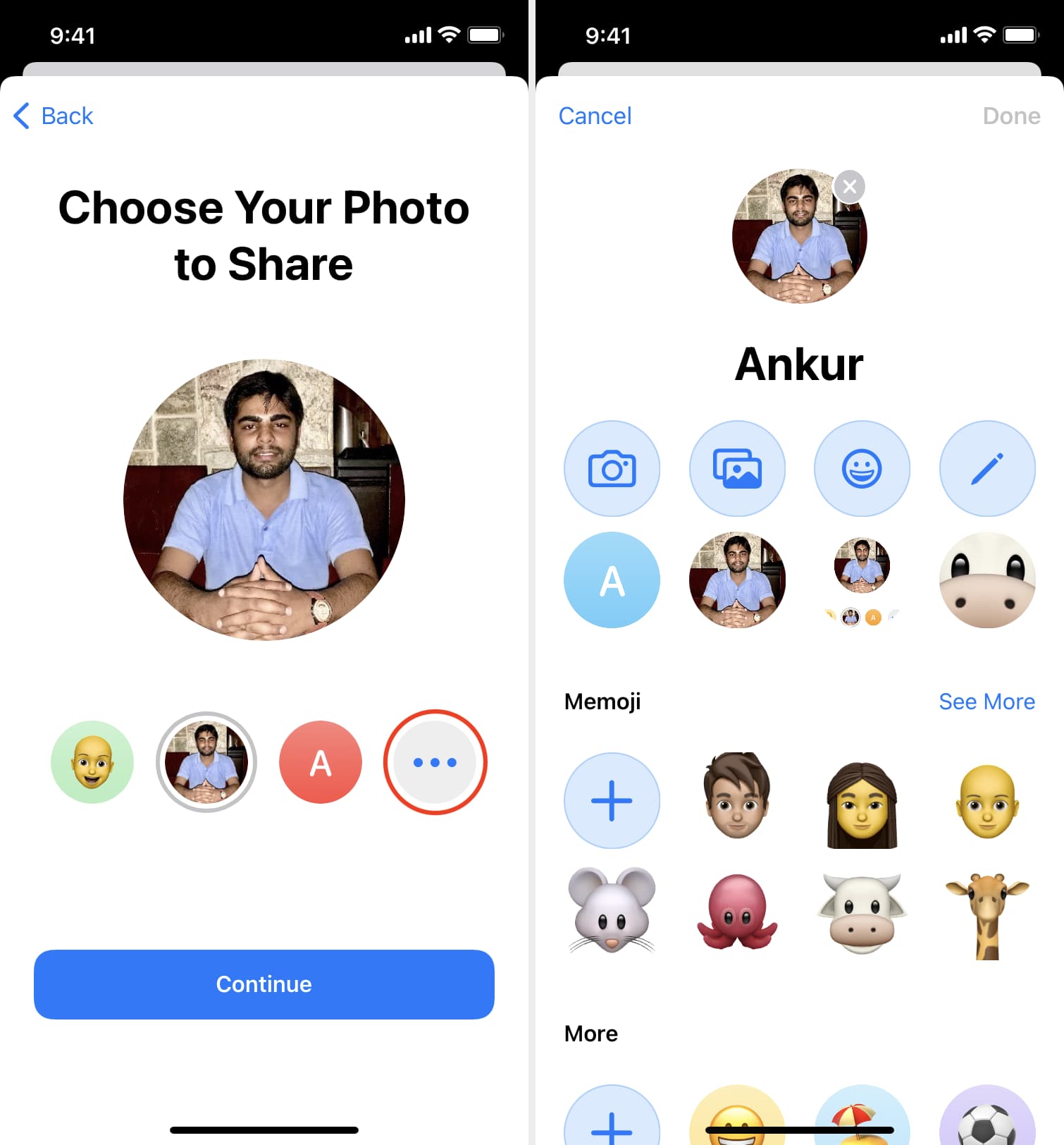 Choose Your Photo to Share in iPhone Messages Settings