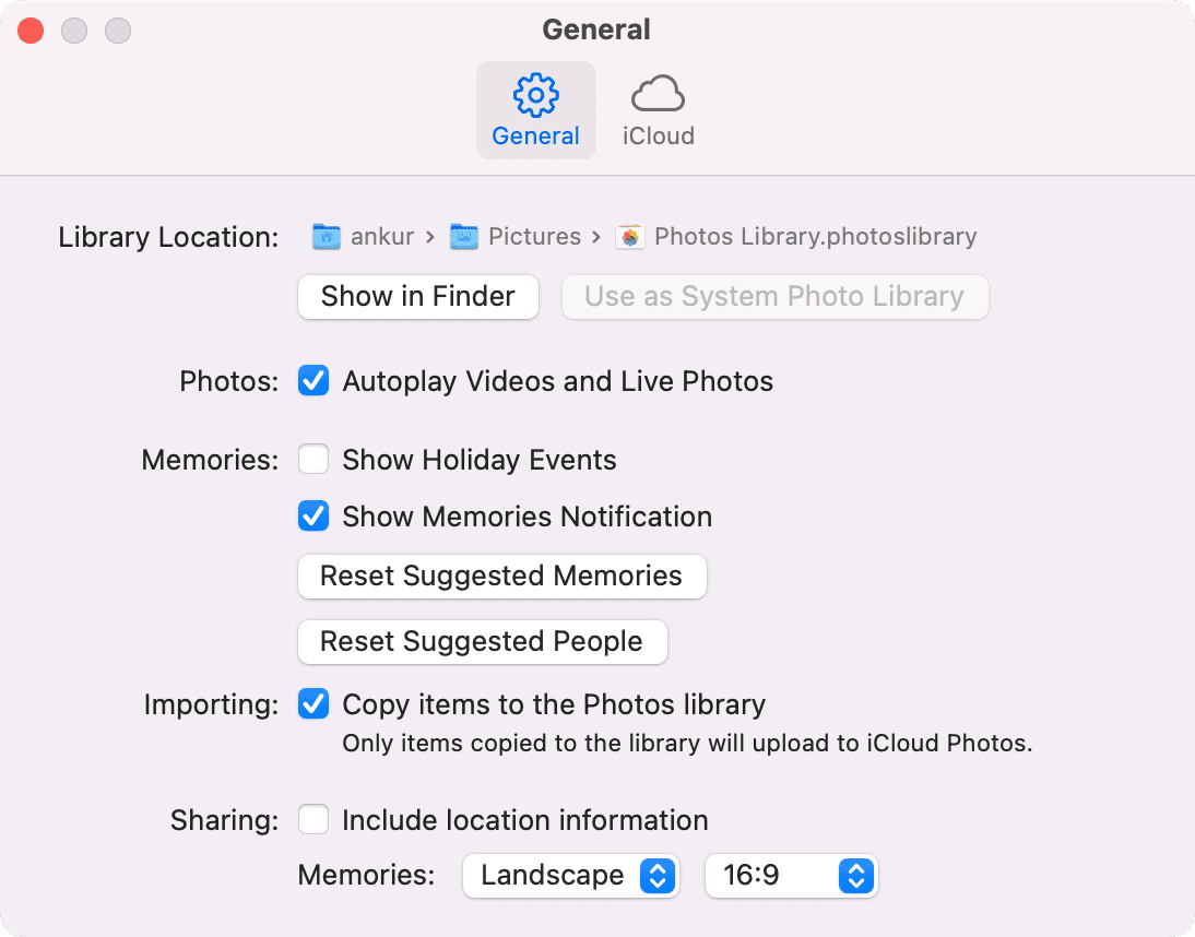 Copy items to the Photos library Photos app Mac