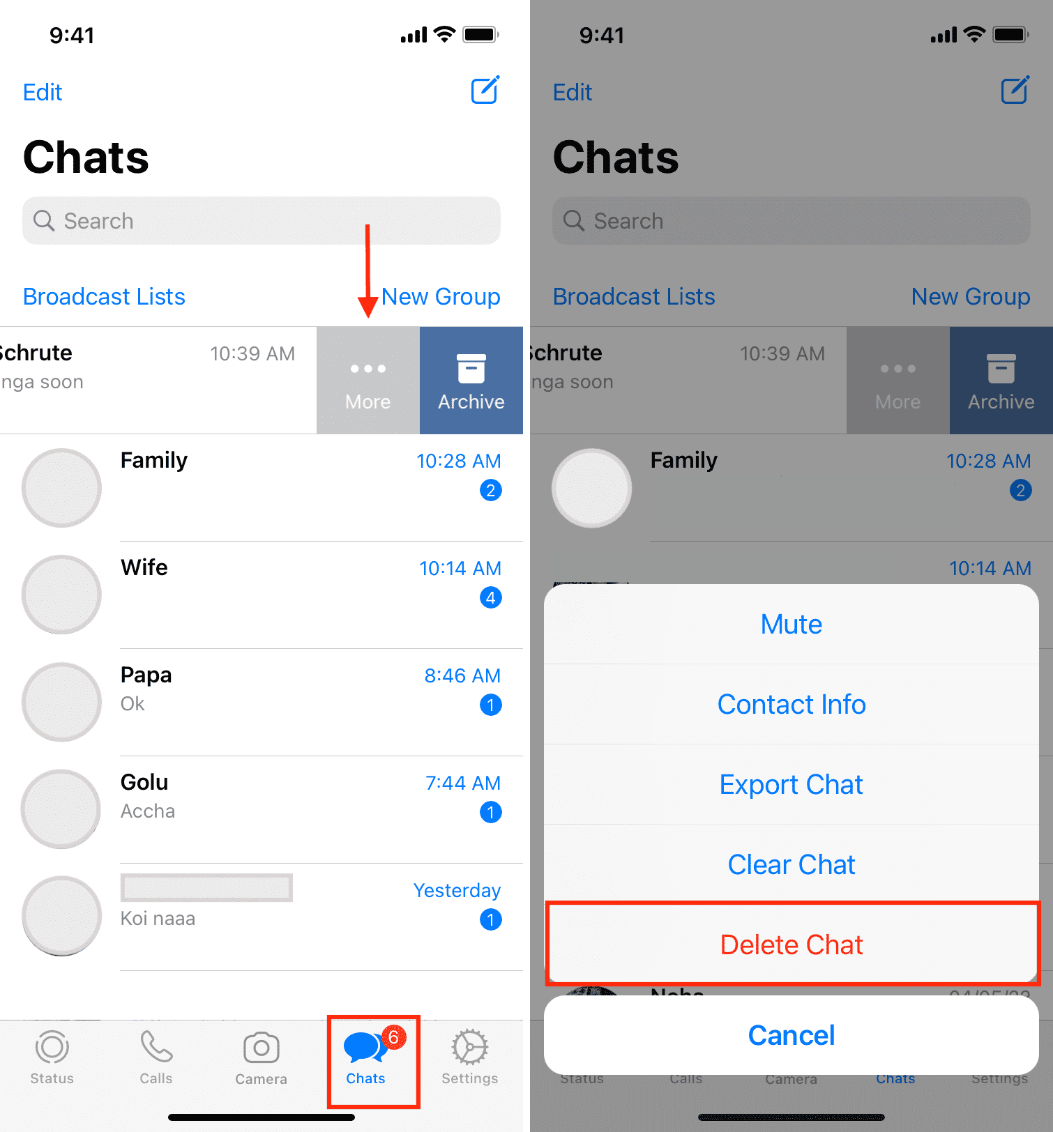 Delete chat in WhatsApp on iPhone